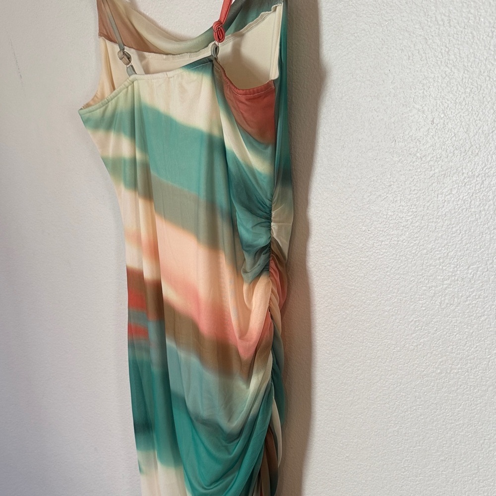 🆕 Pretty Garden Bodycon Asymmetrical Mesh Mini Ombré Dress, Size M - Picture 5 of 15